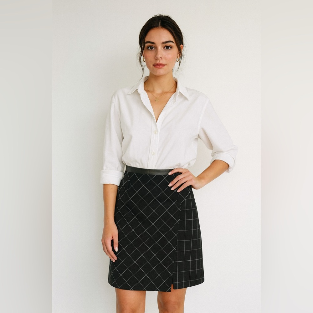 Nanette Lepore Black Leather Trimmed Skirt Sz.‎ 4